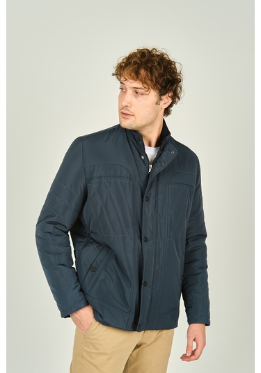 Lucas Erkek Fermuar Ve Çıtçıt Kapamalı Hakim Yaka Kaban 4785 Açık Lacivert Açık Lacivert