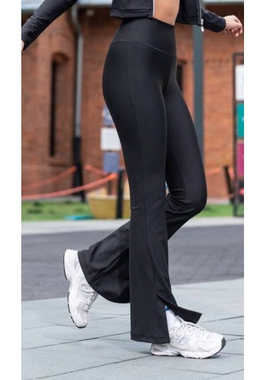 Siyah Yırtmaçlı İspanyol Paça Spor Tayt