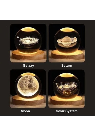 Prestigegoods Ay Lambası Galaksi Işığı 3 İnç 7 Renk Değiştiren Şeffaf Kristal Led Ay Işığı U Çok Renkli