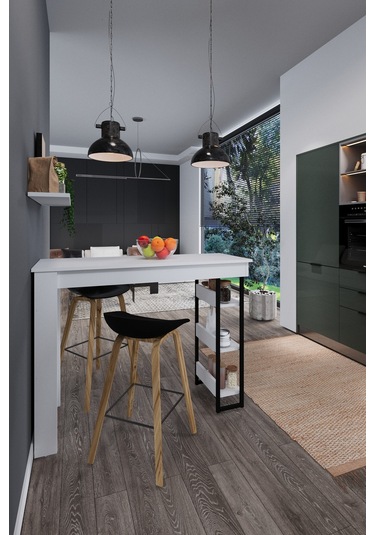 Dekorfim DF01103AC Raflı Yüksek Bar Masası Mutfak Yemek Masası