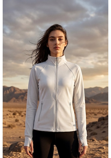 Tommy Life Beyaz Fermuarlı Dik Yaka Basic Rahat Form Kadın Koşu Ceketi - 97310 Beyaz