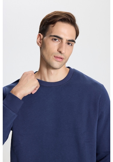 George Henry Standart Fit Normal Kesim Pamuklu Bisiklet Yaka Sweatshirt Lacivert