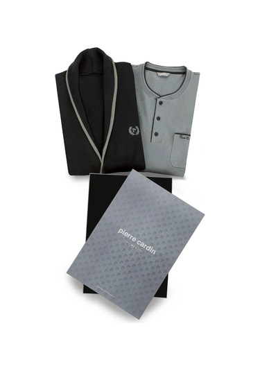 Pierre Cardin 5630 Erkek Triko Sabahlıklılı Uzun Kollu Pijama Takımı-siyah Siyah