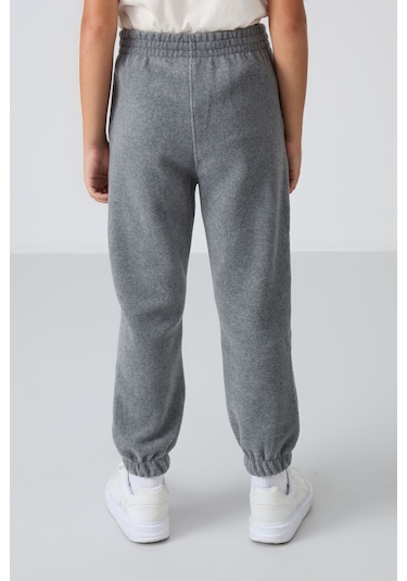 Tommy Life Gri Melanj Kalın Yumuşak Dokulu Standart Fit Nakışlı Polar Erkek Çocuk Eşofman Alt - 11220 Gri Melanj