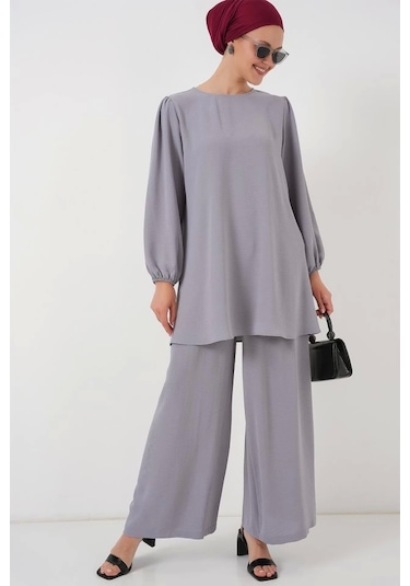 Defymoda Ayrobin Tunik Pantolon Alt Üst Takım 6712 - Gri Gri