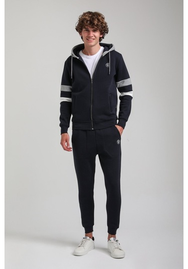 Kapşonlu Ve Fermuarlı Lacivert Slim Fit Full-zip Sweatshirt 23fwm64068 Lacivert