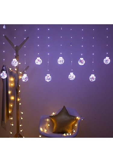 Led Bakır Tel Perde Işık Dilek Topu Noel Dekorasyonu Dize Işıklar, Rastgele Stil Teslimat, Fiş Tipi: Ab Fiş Beyaz Işık Diğer