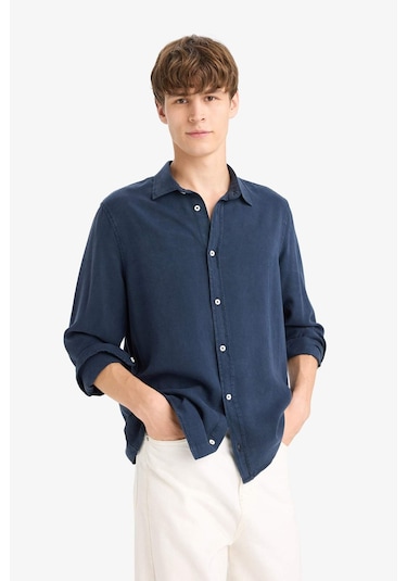 Defacto Regular Fit Twill Uzun Kollu Gömlek G0406ax25aunv175 Lacivert
