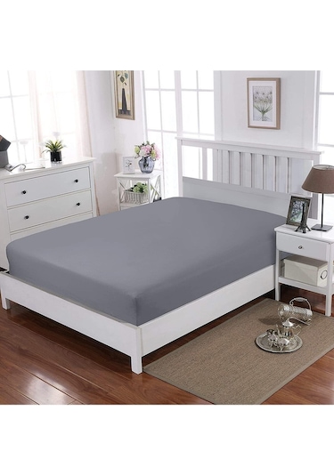 Lastikli %100 Pamuk Penye Çarşaf 120x200 Ara Boy Antrasit