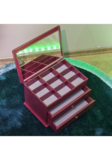 Aynalı 2 Çekmeceli Bölmeli Dekoratif Takı Saat Kutusu