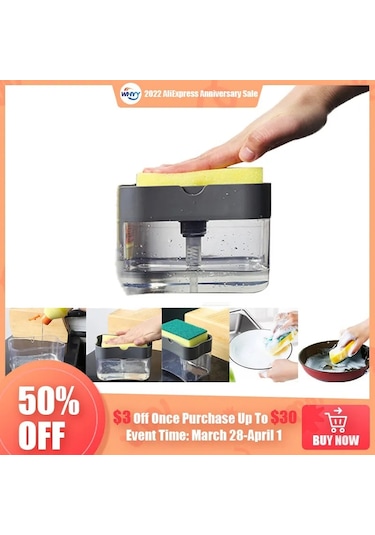 Siyah-otomatik Sıvı Sabunluklar Sabun Kutusu Sünger Mutfak Bulaşık Makinesi Manuel Pres Deterjan Kabı Organizatör Mutfak Aletleri