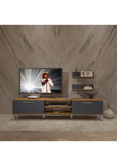 Decoraktiv Eko 4 Mdf Dvd Krom Ayaklı Tv Ünitesi Tv Sehpası Pera - Antrasit