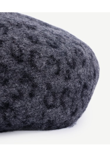 Yargıcı Yün Karışımlı Leopar Desenli Şapka 25kksp6021x 005 Gri