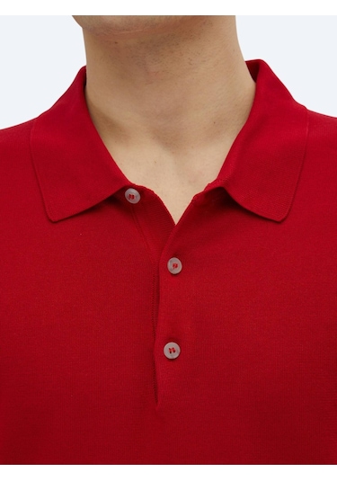 Kırmızı Polo Yaka Düz Örgü Triko Kırmızı