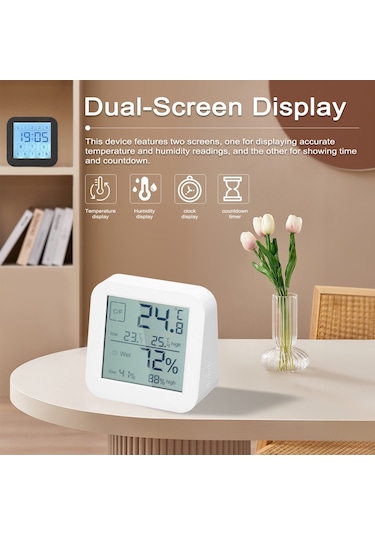 Ximistore9 Çift Ekranlı Dijital Termometre Ve Nem Ölçer - Lcd Dokunmatik Ekranlı, Geri Sayım Saati
