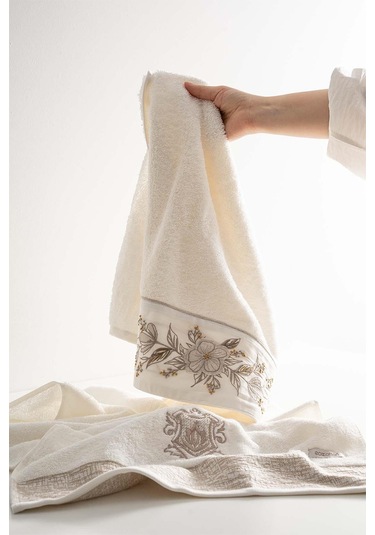 Ecocotton Vanya Krem/krem %100 Organik Pamuk 10 Parça Aile Bornoz Seti M-l Krem