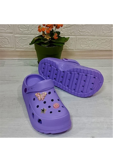Sonimix 12901 Lila Renk Taşlı Kalın Tabanlı Kadın Terlik 001