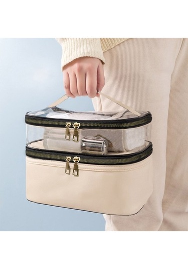 Ankaflex Deri Çift Bölmeli Seyahat Makyaj Çantası