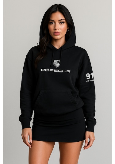 Hmo Store Unisex Ve Stil Bir Arada Porsche Kapüşonlu Hoodie Siyah