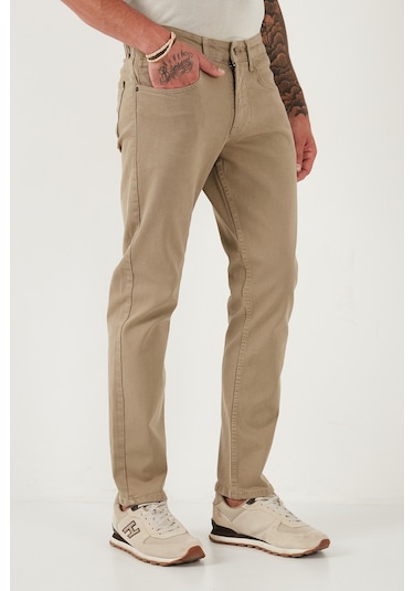 Buratti Pamuklu Comfort Fit Normal Bel Boru Paça Jeans Erkek Kot Pantolon 4412C19Texas Bej