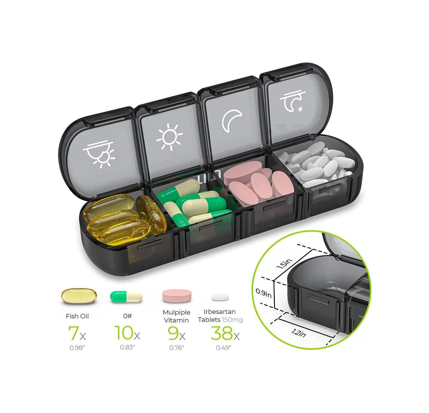 Kosona 7 Günlük 28 Bölmeli Sağlık İlaç Kutusu - Taşınabilir Abs+pp Malzeme İlaç Organizerı Siyah Siyah