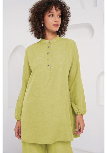 Bigdart 6678 Keten Tunik Pantolon İkili Takım - G.Yeşil
