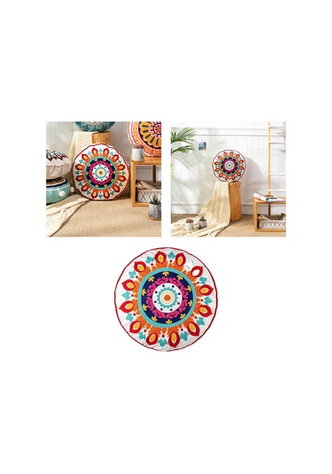Suntek Yuvarlak Yer Yastık Minderi İşlemeli Bohem Patchwork