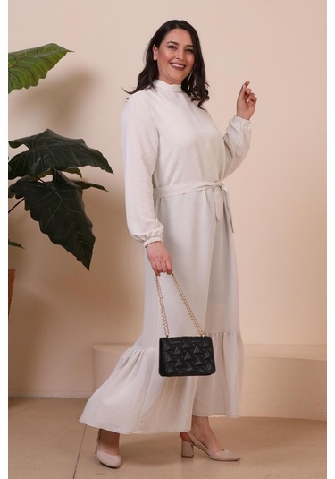 Buyuk Beden Elbise Uzun Kollu Kadin Tesettur Elbise Piliseli 001