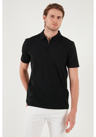 Buratti Pamuklu Regular Fit Yarım Fermuarlı Erkek Polo Yaka T Shirt 5902972 Siyah