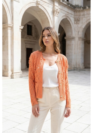 Sayzen Your Shine Dantel Desenli Gold Düğmeli Basic Ceket Shn-2602-tg Somon