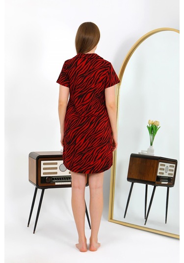 Akbeniz Kadın Pamuk Penye Kısa Kol Düğmeli Bordo Tunik Gecelik 13112 Bordo