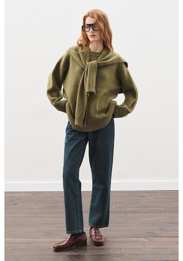 Chunky Oversıze Kazak Koyu Yeşil Koyu Yeşil