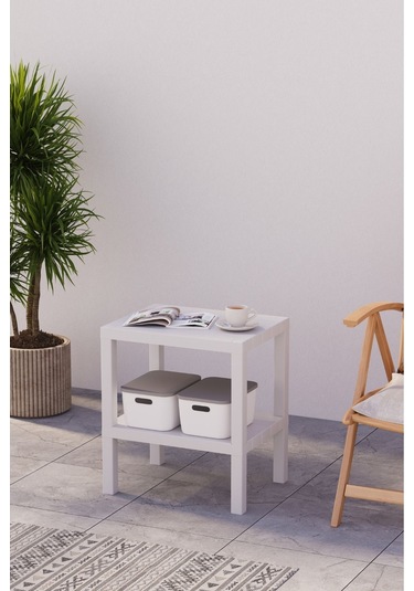 2 Katlı Dikey Raf, Plastik Sehpa, Balkon Rafı, Saksılık, Banyo Mutfak Rafı, Beyaz Beyaz