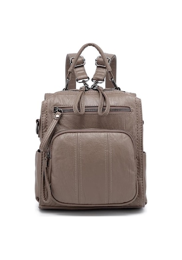 Yıkama Deri Sırt Askılı Kadın Çantası 21k Barcelona 1915 Vizon