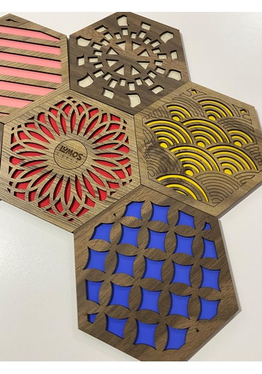 6'lı Büyük Boy Renkli Ahşap Tencere, Tava, Çaydanlık Altlığı