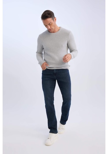 DeFacto Standart Fit Bisiklet Yaka Dokulu Triko Kazak E0811AXNSGR110