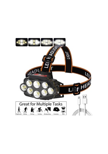 Dancemonkey 8 Led Şarjlı Kafa Lambası - 4 Modlu, Ipx7 Su Geçirmez, Ayarlanabilir Band, Siyah Siyah