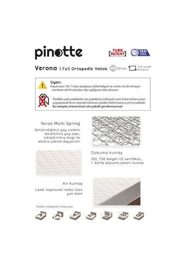 Nironyatak Tek Kişilik 120X200 Cm Yatak Full Ortopedik Sert Yatak Verona