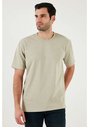 Buratti Pamuklu Relaxed Fit Sıfır Yaka Erkek T Shirt 5905446 Açık Taş