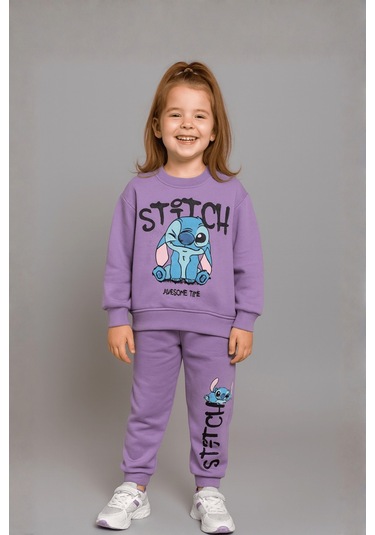 3-10 Yaş Stitch Awesome Kız Çocuk Takım Mor Mor