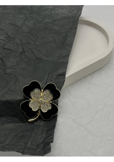 Best Price 34 Taşlı Şık Kısa Yonca Çiçeği Broş 178626468 Siyah