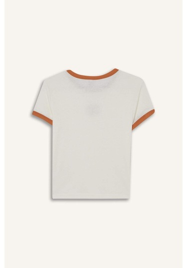 Defacto Fitted Bisiklet Yaka Baskılı Kısa Kollu Ribana Üst-fall İn Love G0364ax25auer98 Ekru