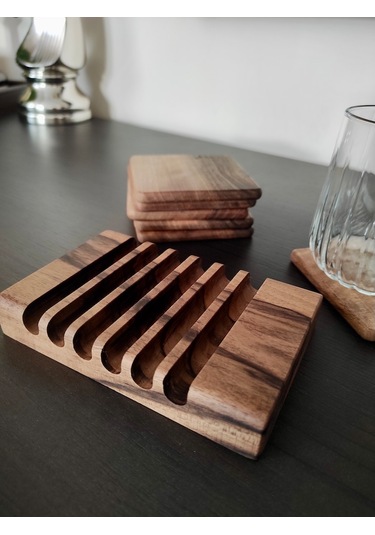 Gerçek Ceviz Ağacından El Yapımı Bardak Altlığı 4lü- Hand Made Walnut Coaster Ceviz 6'lı