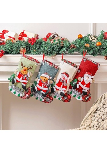 Geeksen Noel Ağaç Dekorasyonu: 4 Adet Askı Şeker Çantası - Noel Hediyesi Saklama Çantaları Ve Süs Eşyaları