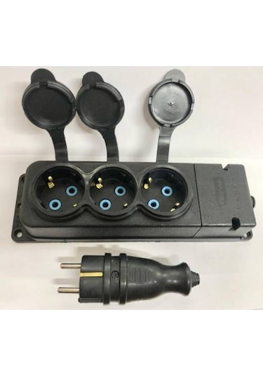 Kauçuk Monofaze Üçlü Grup Priz + Kauçuk Erkek Fiş 5 Adet