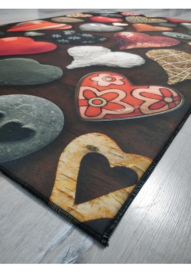 FOTO BASKILI HALI ARTİST KALP 120X180 CM Antrasit - Turuncu