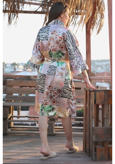 Yarasa Kol Saten Kadın Kimano - Sarı-sarı Sarı