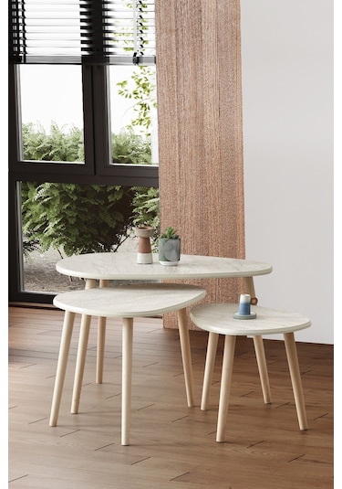 Kagu Mdf Alvin Zigon - Orta Sehpa 3'lü Ekru