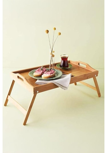 Perotti Katlanır Ayaklı Bambu Yatak Keyif Tepsisi 50cm 30cm , Portatif Tepsi