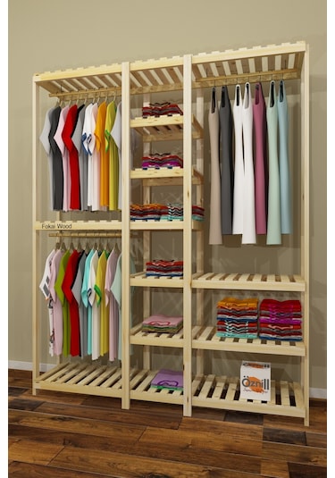 Tres Jj- Açık Ahşap El Yapımı Elbise Dolabı
